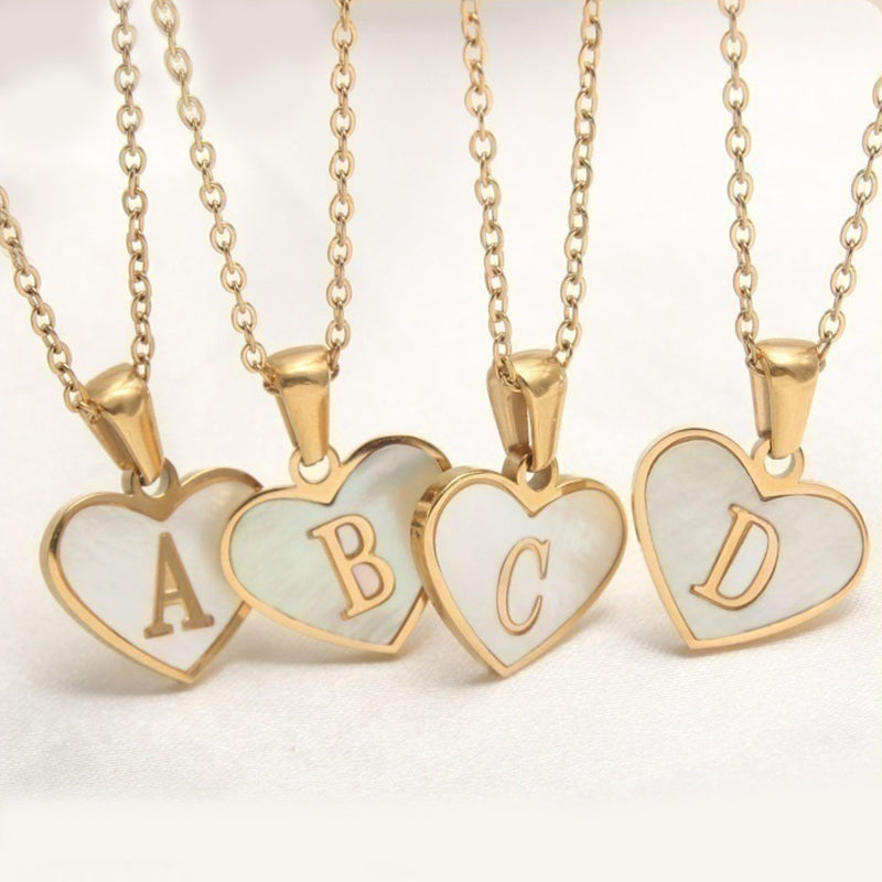 26 Letter Heart-shaped Necklace White Shell Love Clavicle Chain Necklace For Women - Minihomy