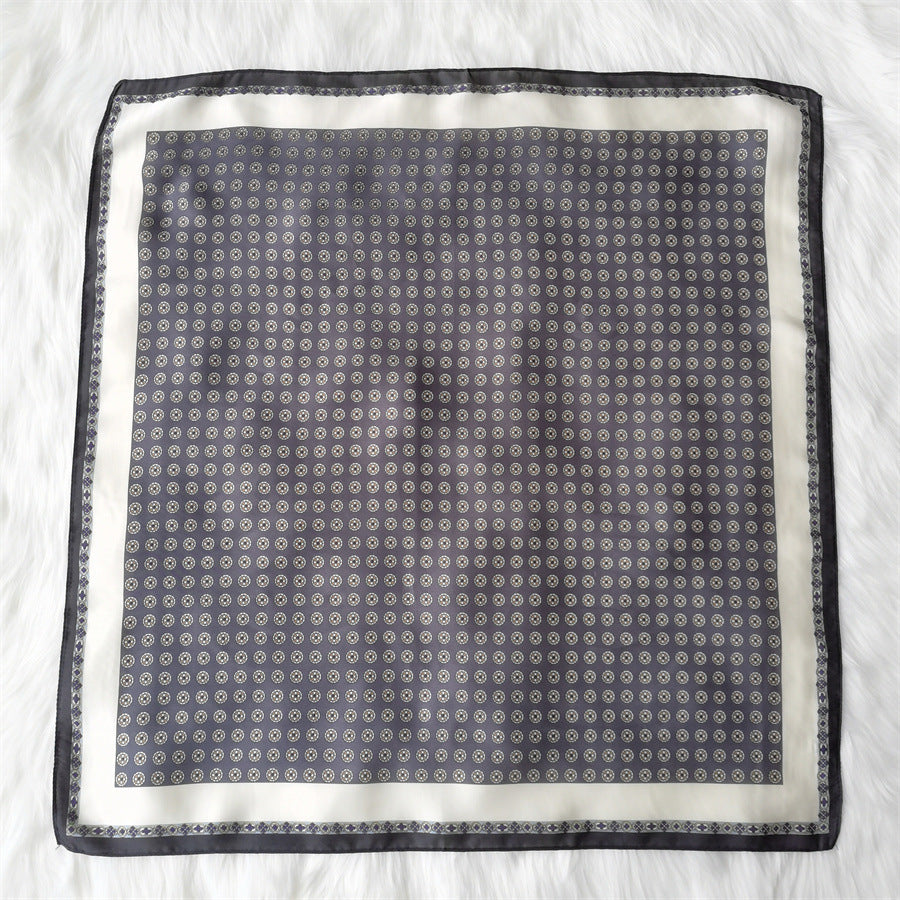 Geometric Silk Scarf | Square Pattern | Imitated Silk Shawl