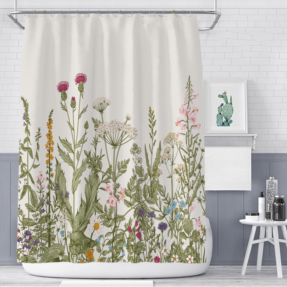 Color Floral Plant Shower Curtain Bathroom Curtain Polyester - Minihomy