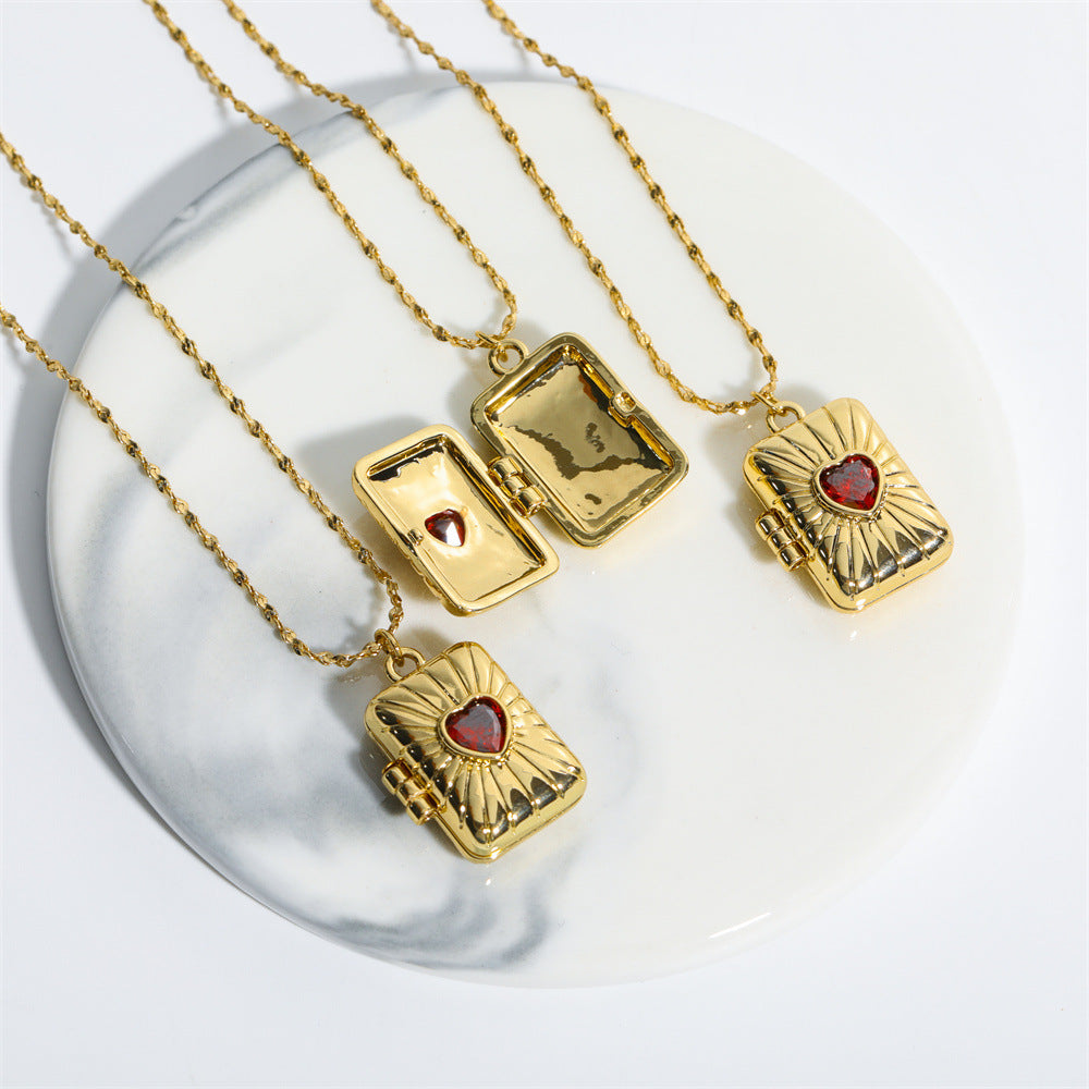 Retro Love Zircon Album Box Personalized Necklace