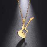 Punk Rock Stainless Steel Guitar Pendant Necklace