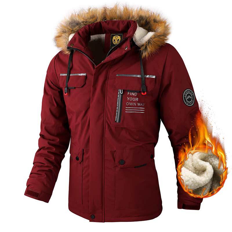 Men's Casual Hooded Jacket Parka Autumn And Winter Warm Solid Color Windproof Coat