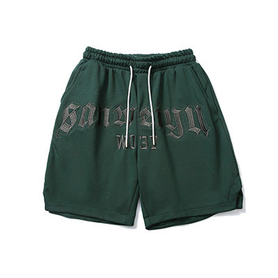 Summer Men's Letter Embroidered Sports Pants Trendy Casual Loose Straight Shorts