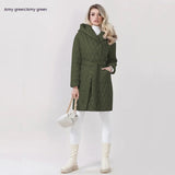 Woman Cotton Dress Coat - Solid Color Hooded Warm Jacket