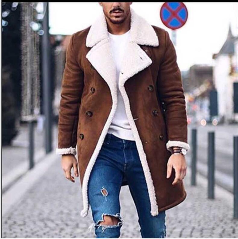 Men's Winter Warm Coat Solid Color Long Sleeve Trench Jackets