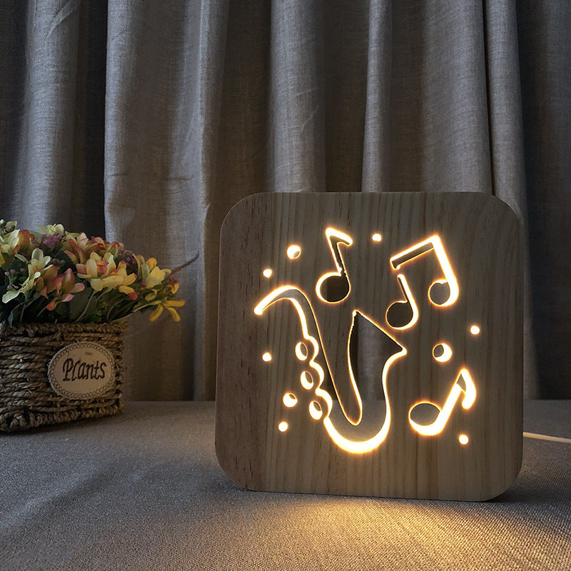 LED Music Note 3D Lamp USB Power Wood Carving Table Lamp - Minihomy