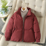 Bread Coat Women's Solid Color Stand Collar Loose Warm Down Jacket - Minihomy