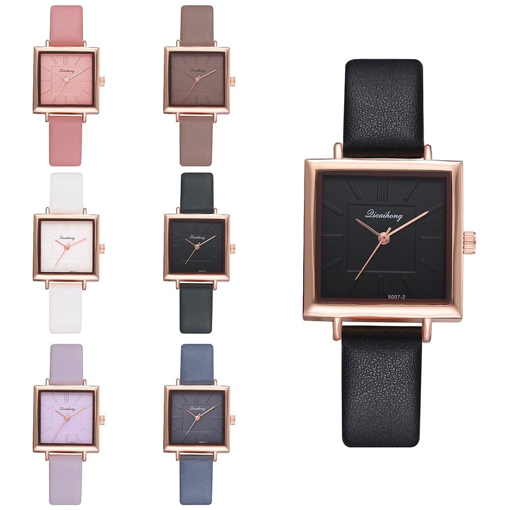 Square Women Bracelet Watch Contracted Leather Crystal WristWatches Women Dress Ladies Quartz Clock