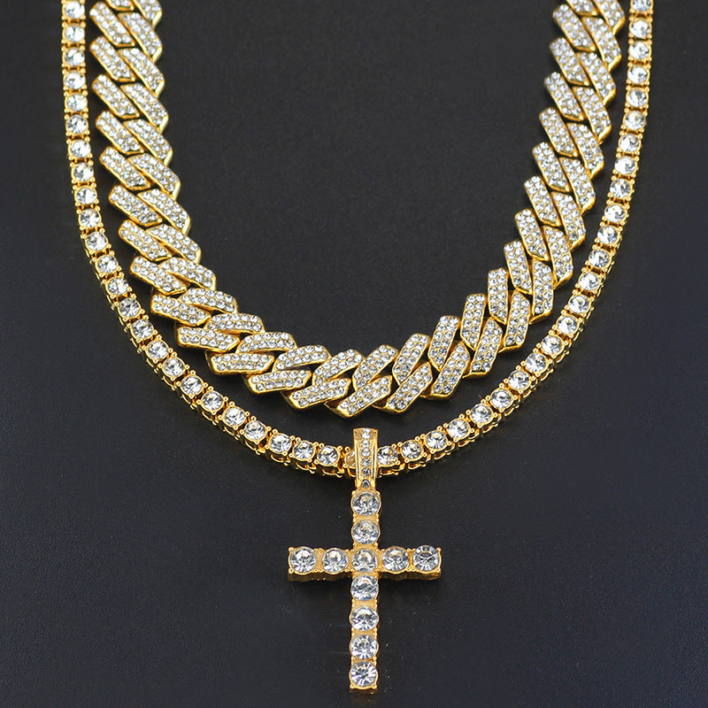 Cross 4.0mm Diamond Studded Single Row Necklace - Minihomy