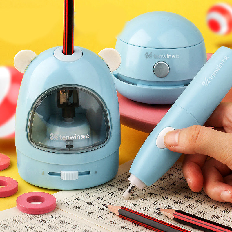 Electric Pencil Sharpener Eraser Table Vacuum Cleaner Students Stationery Office School Supplies - Minihomy