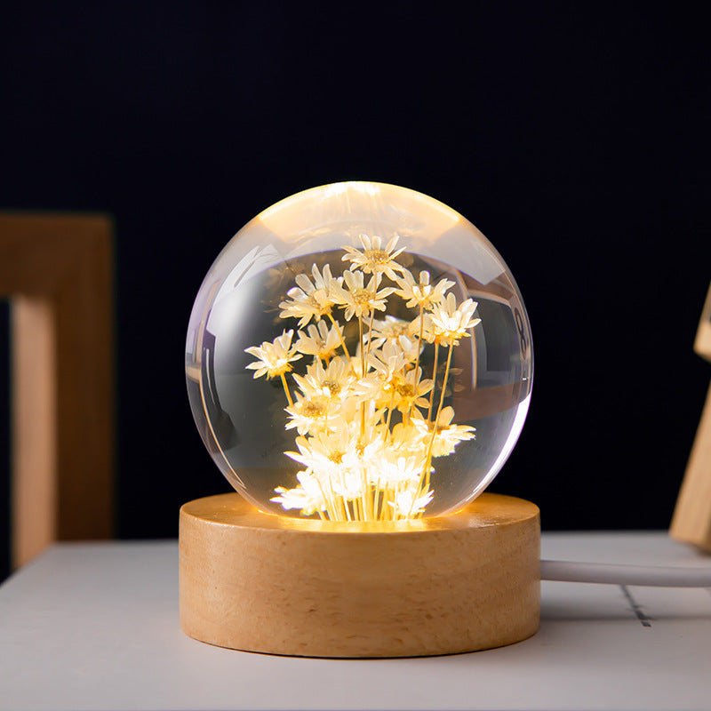 LED Night Light Flower Crystal Ball - Serene Ambiance for Bedroom Decor