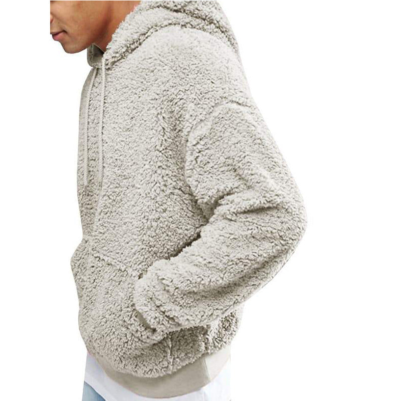 Mens Warm Hoodie Fluffy Fleece Hooded Winter Sweatshirts Casual Long Sleeveless Sweatshirt