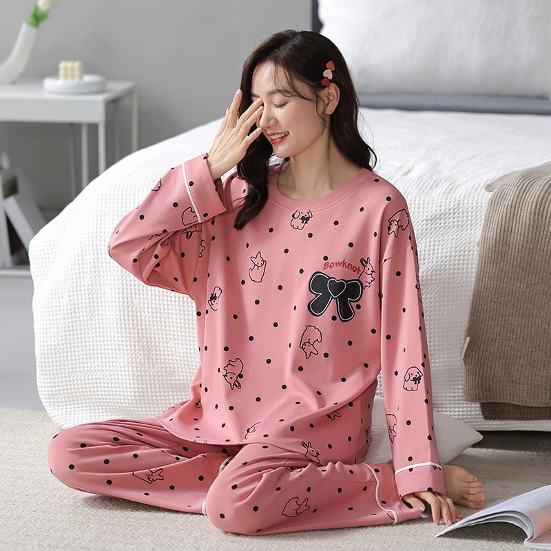 Loose Print Pajamas Women Autumn Winter Pyjama Set Long Sleeves And Trousers Sleepwear - Minihomy