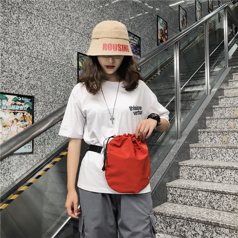 Diagonal Drawstring Fabric Waist Bag - Minihomy