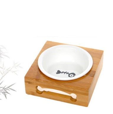 Bamboo & Ceramic Pet Dog Bowls - Single, Double, & Triple Sets - Stainless Steel Table - Minihomy