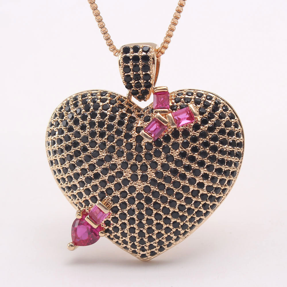 AAA Full Zirconium Necklace: Women's Real Gold Plated Copper Peach Heart Necklace Jewelry - Minihomy