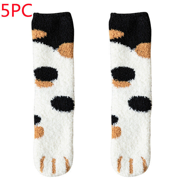 Women's Coral Fleece Cat Paw Pattern Thick Warm Socks