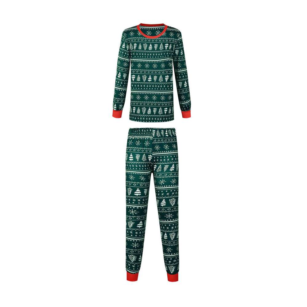 Christmas Print Contrast Color Parent-child Home Suit - Minihomy