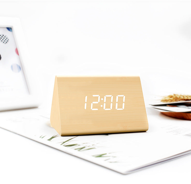 Wood Triangle Mini Electronic Alarm Clock