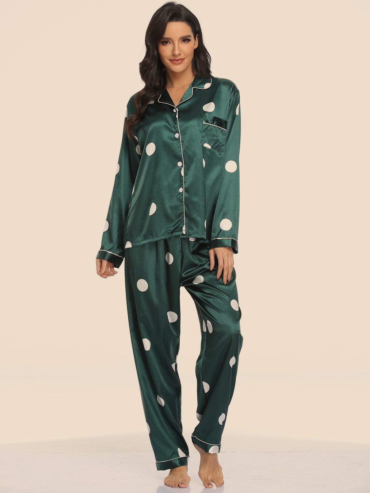 Two-piece Stretch Satin Home Wear Pajamas Women