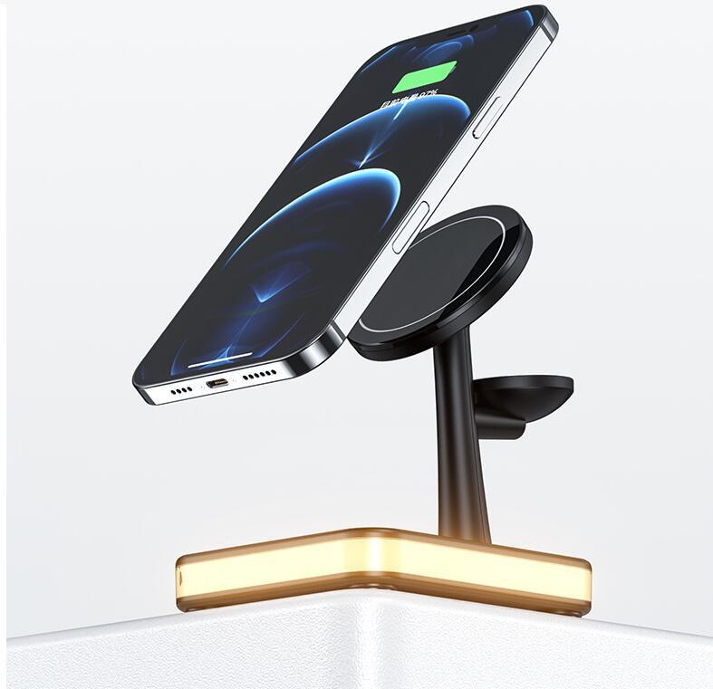 3-in-1 Magnetic Wireless Charger with Night Light & Phone Holder