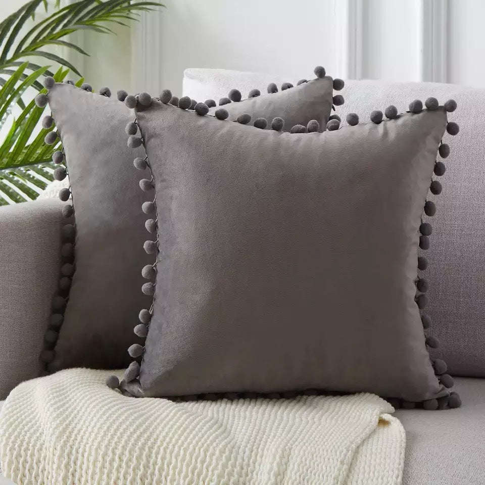 Ball lace pillow velvet solid color sofa short plush ball cushion cover