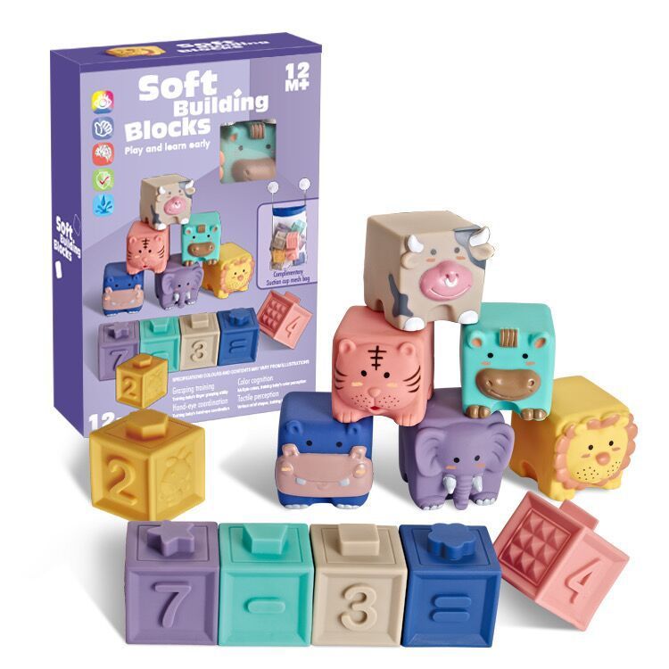 Soft Plastic Building Blocks for Infants & Toddlers: Early Education Animal Matching Toys