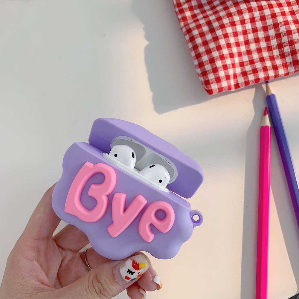 HI BYE Cloud Letter Cartoon Soft Silicone Wireless Earphone Cases Cute Cover - Minihomy