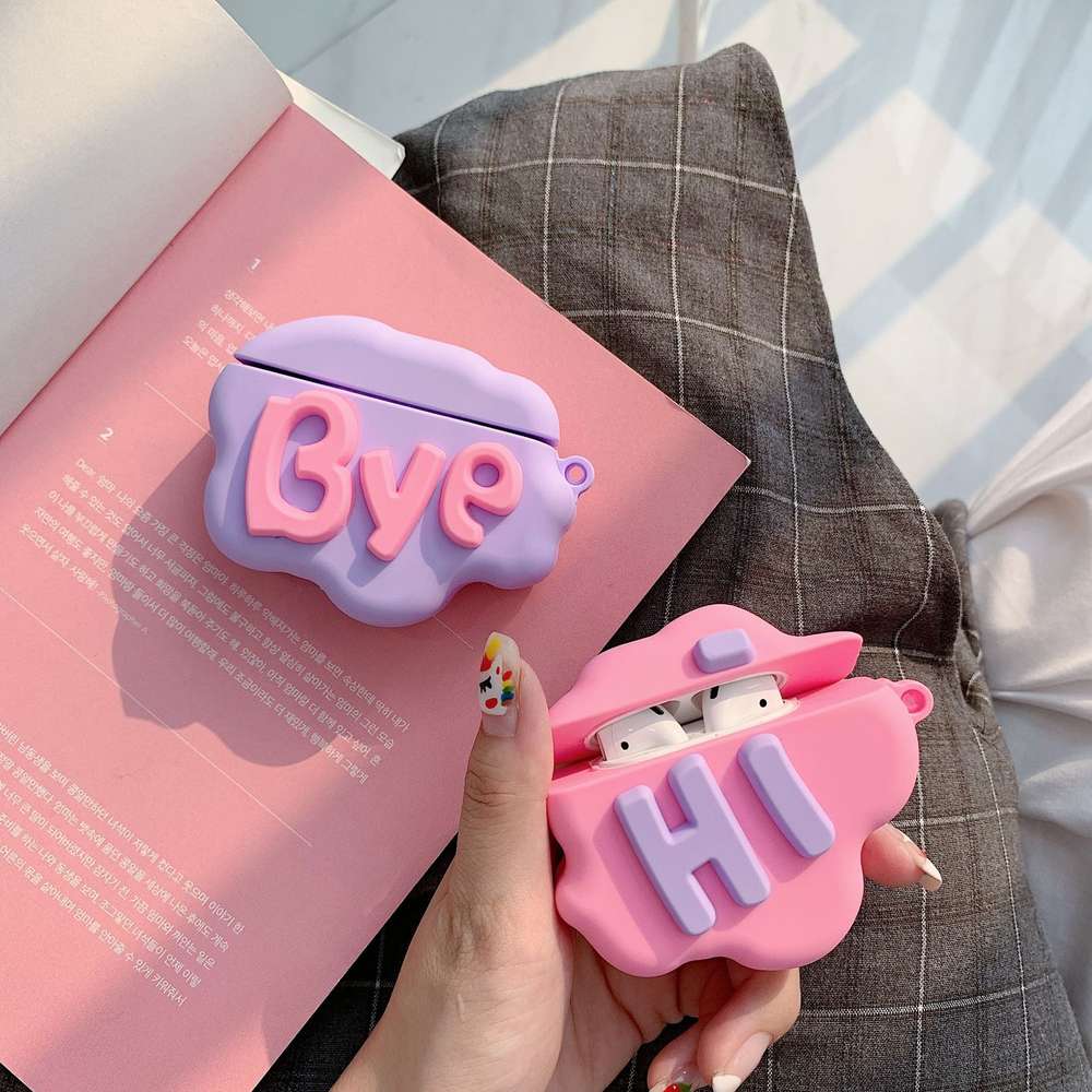 HI BYE Cloud Letter Cartoon Soft Silicone Wireless Earphone Cases Cute Cover - Minihomy