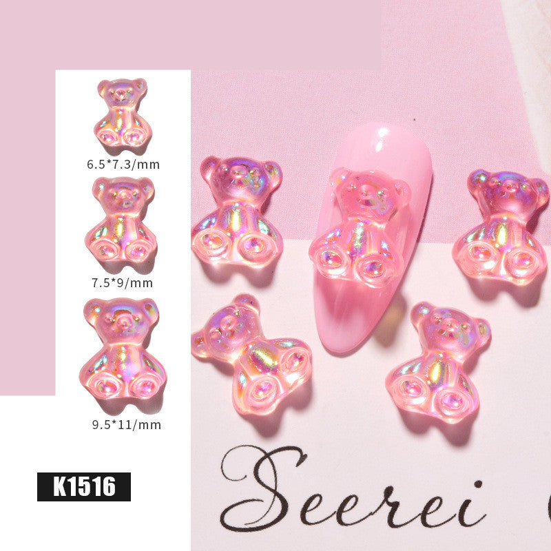 3D Cute Bear Resin Nail Art Decorations Crystal Gummy Bear Nail Glitter Jelly Ornaments