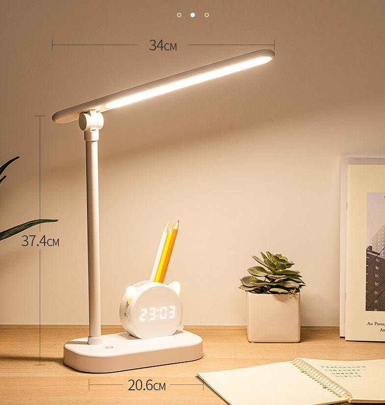 Desk Lamp with Clock, Pen Holder, and USB Charging - Perfect for Bedroom or Office! - Minihomy