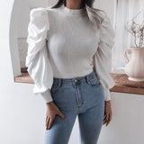 Blouse Women Puff Sleeve Knit Tops Streetwear T Shirt