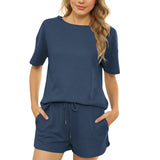 Short-sleeved Two-piece Threaded Sports Round Neck Casual Home Wear