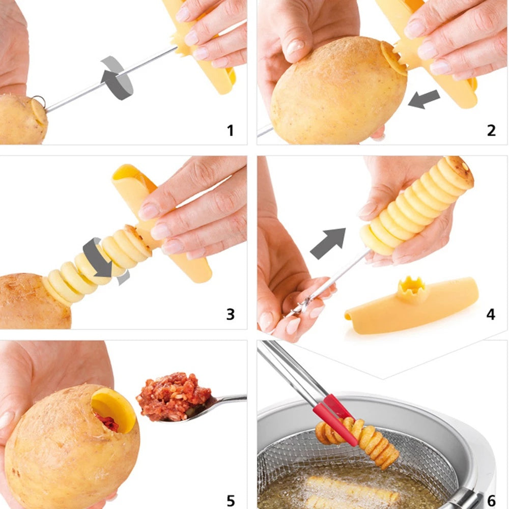 Potato Tower Chip Slicer Spiral Machine Spiral Slicer Tornado Twister Manual Cutter Tool Easy To Clean Kitchen Gadgets