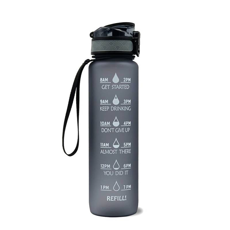 1L Tritan Water Bottle with Time Marker & Bounce Cover - Leakproof Bottle for Sports, Fitness, Cycling - Minihomy