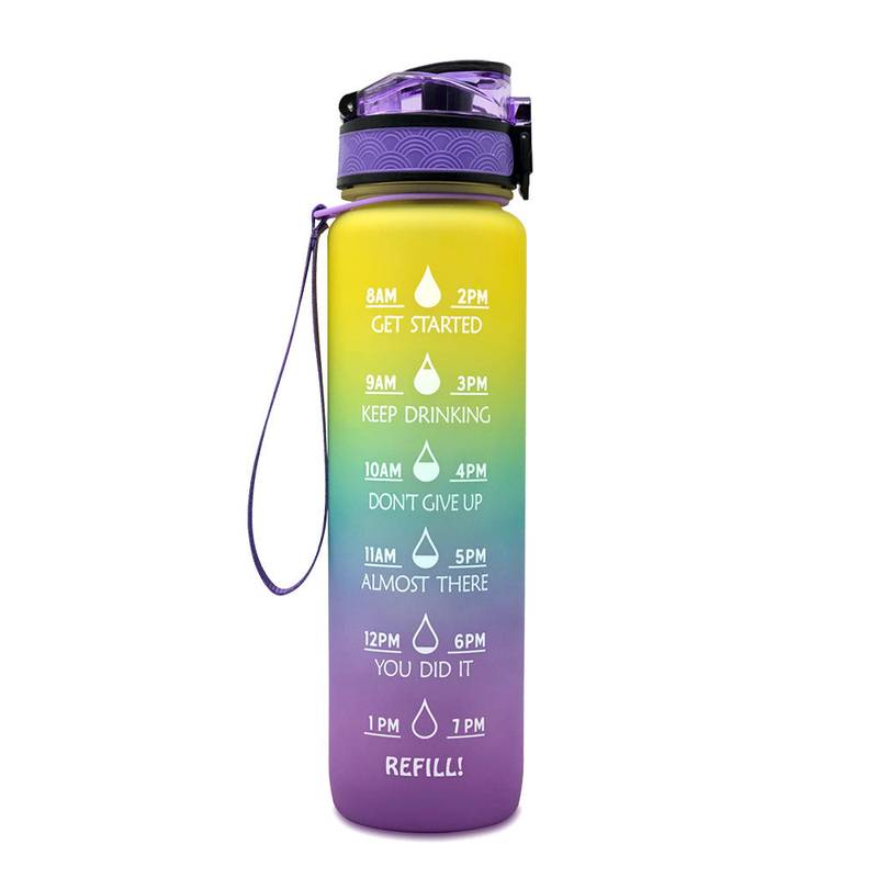 1L Tritan Water Bottle with Time Marker & Bounce Cover - Leakproof Bottle for Sports, Fitness, Cycling - Minihomy