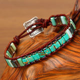 Handmade Multi Color Natural Stone Tube Beads Leather Wrap Bracelet - Minihomy