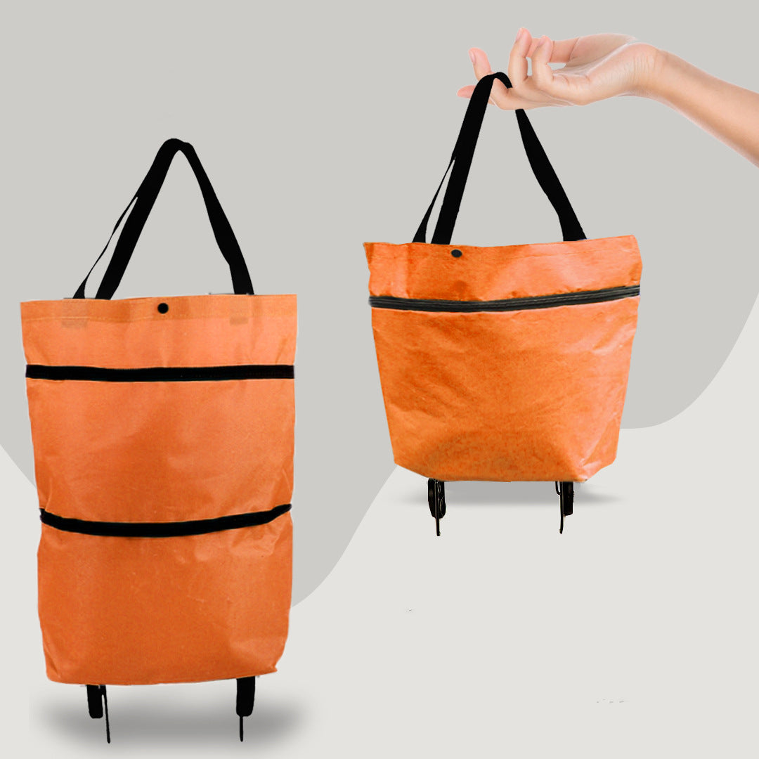 2 in 1 Foldable Shopping Cart with Wheels Premium Oxford Fabric Multifunction Shopping Bag