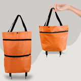 2 in 1 Foldable Shopping Cart with Wheels Premium Oxford Fabric Multifunction Shopping Bag