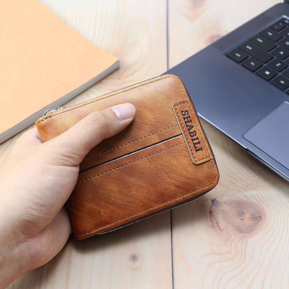 Korean fashion men''s short wallet classic popular horizontal large capacity zipper multi Card Business Wallet - Minihomy