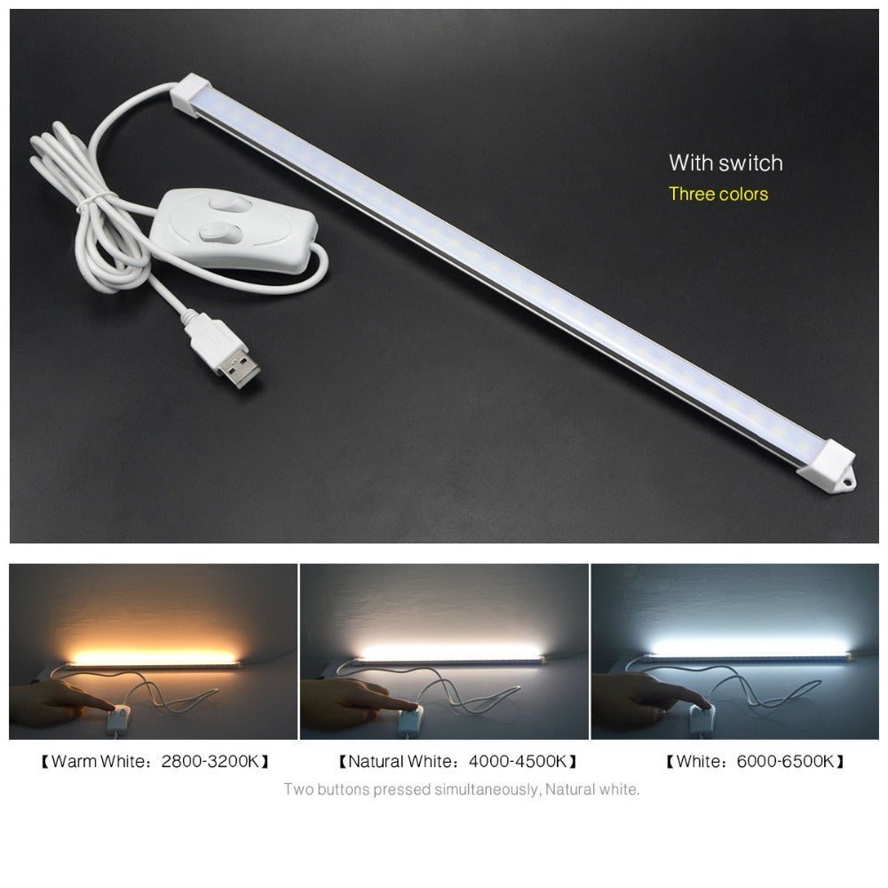 USB Book Light with 3 Colors & Switch - Reading, Bookcase & Hard Light Bar