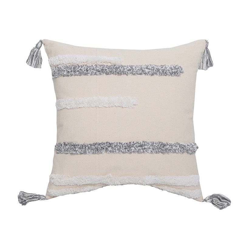 Hand-embroidered Tufted Throw Fringed Pillow Case - Minihomy