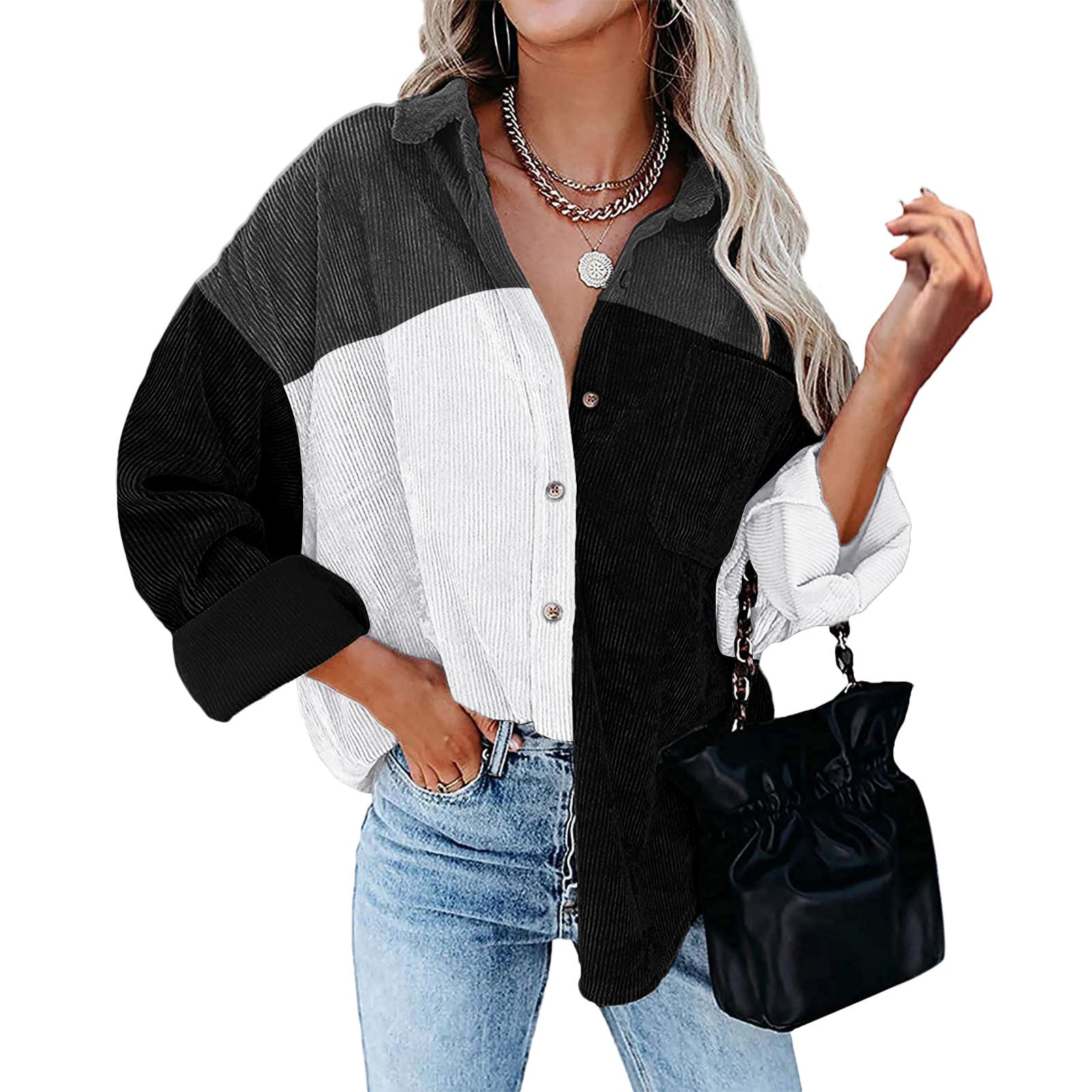 Women's Coat Lapel Loose Print Shirt