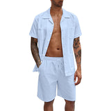 Summer Sports Short Sleeve Shorts Set - Linen Loose Casual Men's Shirt Set