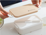 Rectangular wooden student lunch box