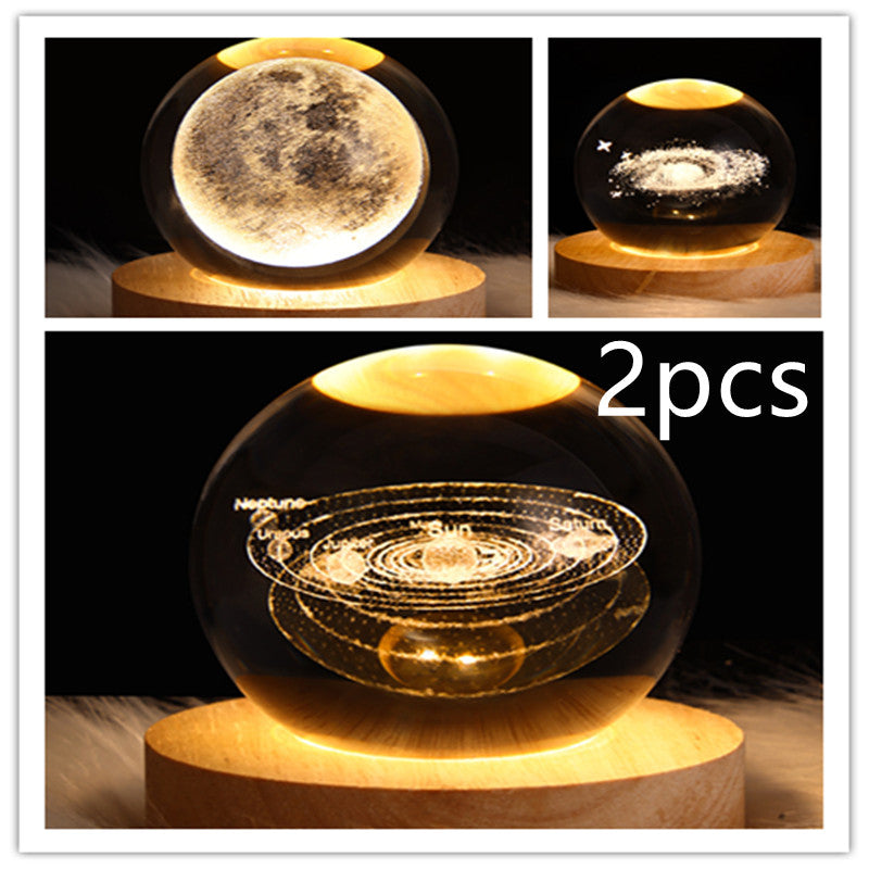 LED Night Light Galaxy Crystal Ball Table Lamp - 3D Planet Moon Lamp for Bedroom Home Decor