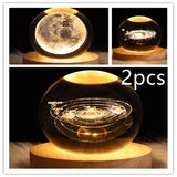 LED Night Light Galaxy Crystal Ball Table Lamp - 3D Planet Moon Lamp for Bedroom Home Decor