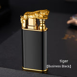 Double Flame Metal Lighter - Dragon, Tiger, Dolphin Design