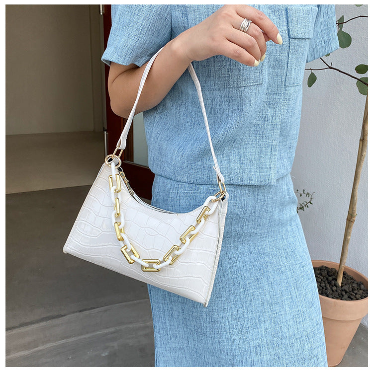 Stone Texture Shoulder Bag With Chain | Women's Underarm Bag