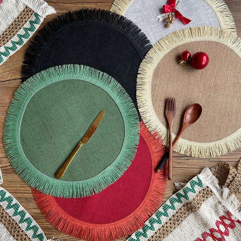 Handwoven Jute Placemats with Tassels - Boho Home Decor